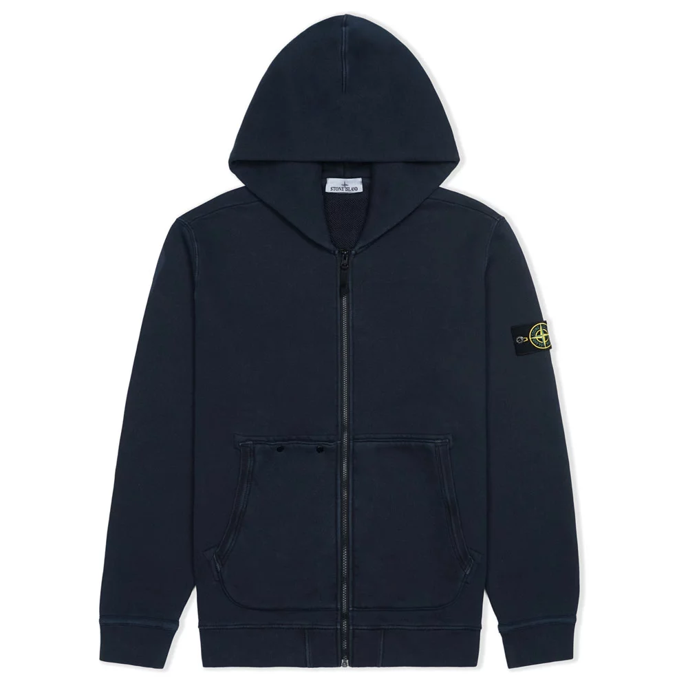 Organic Cotton Diagonal Fleece Old Effect Zipped Hoodie